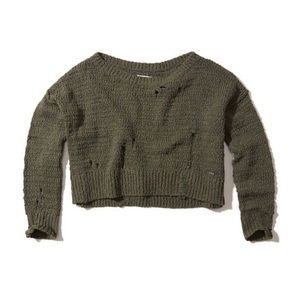 Hollister Olive Green Ripped Cropped Sweater